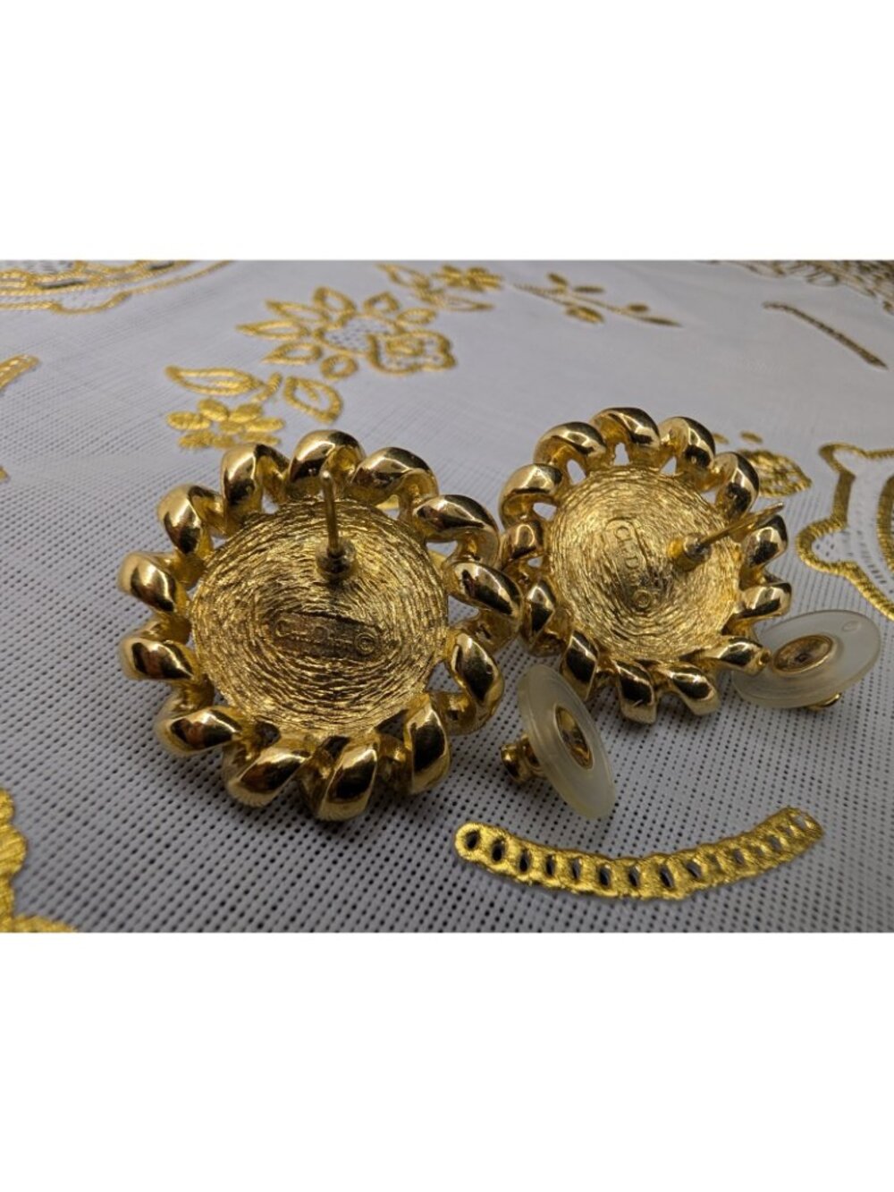 Vtg Christian Dior Faux Pearl Gold tone Chain Earrings 1.25"  Designer Runway - Picture 5 of 16